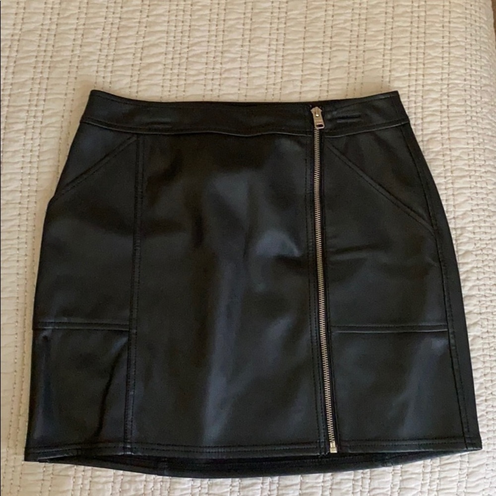 Black leather mini skirt